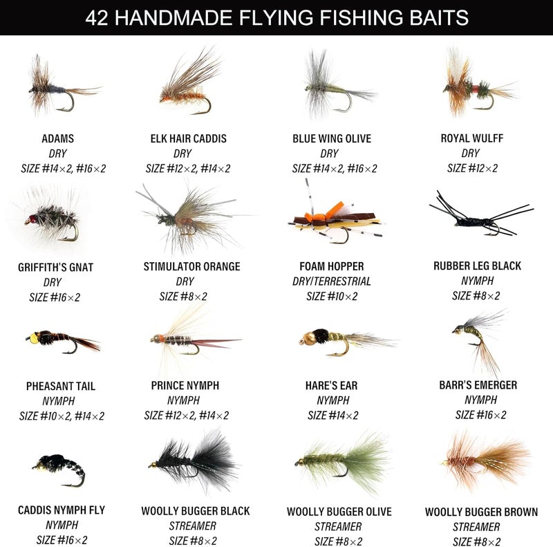 Yttflyfish Fly Fishing Flies Assortment Kit, 42 Pieces of Dry, Wet, Nymphs, Streamers, Wooly Buggers, Terrestrials, for Trout Bass Salmon Steelhead, with Silicone Fly Box, Fly Fishermen Gift - Image 2